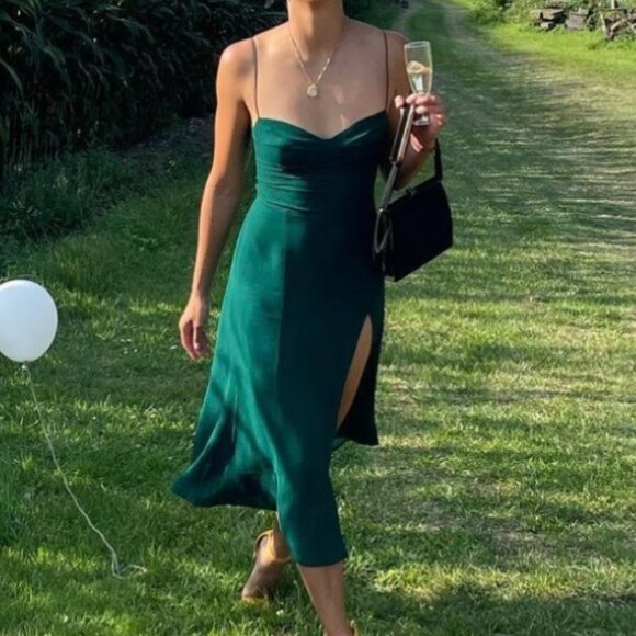 BEST NEW Reformation Juliette Midi Dress Sz8 Emerald Green Cocktail Party - Picture 2 of 9